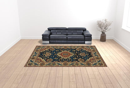 10' X 13' Blue Red And Beige Oriental Power Loom Stain Resistant Area Rug - 24.0" (L) x 36.0" (W) x 0.4" (H)