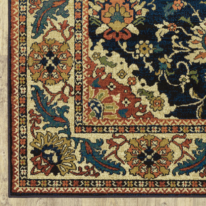 10' X 13' Blue Red And Beige Oriental Power Loom Stain Resistant Area Rug - 24.0" (L) x 36.0" (W) x 0.4" (H)