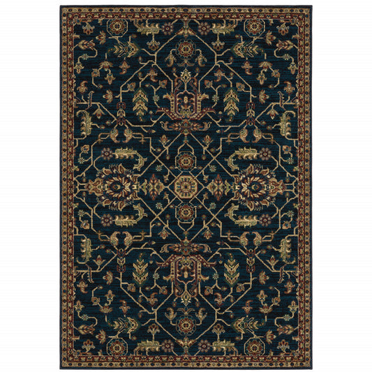 6' X 9' Blue And Red Oriental Power Loom Stain Resistant Area Rug