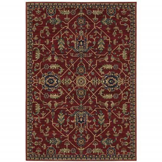 6' X 9' Red And Blue Oriental Power Loom Stain Resistant Area Rug