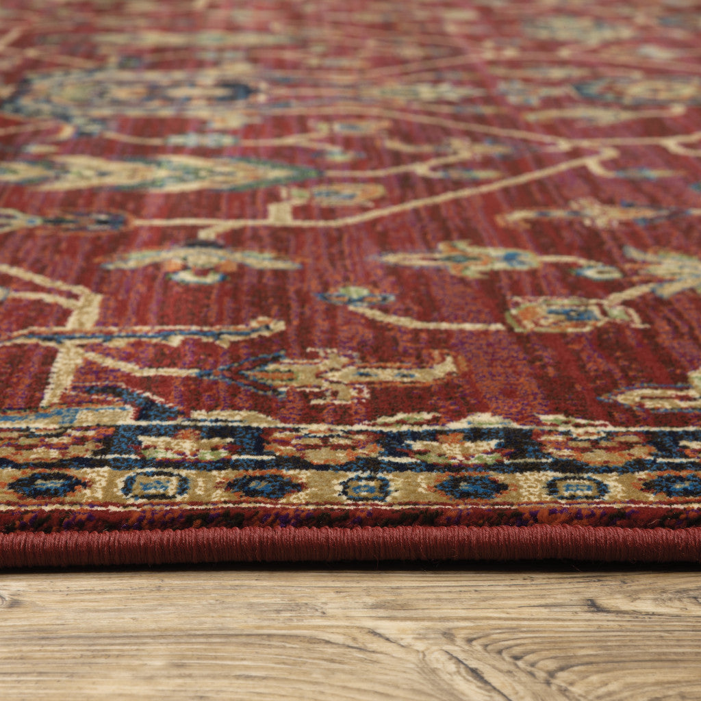 6' X 9' Red And Blue Oriental Power Loom Stain Resistant Area Rug