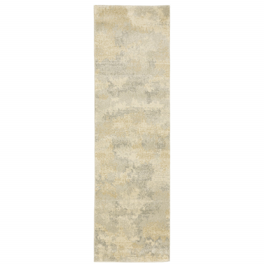2' X 8' Grey Ivory Beige And Taupe Abstract Power Loom Stain Resistant Runner Rug