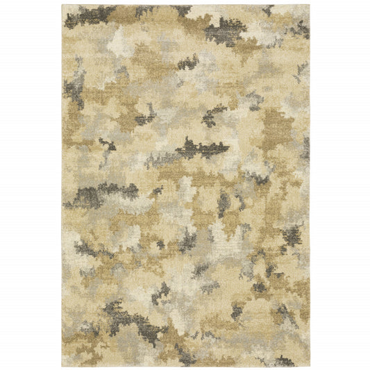 10' X 13' Beige Grey And Gold Abstract Power Loom Stain Resistant Area Rug - 27.0" (L) x 180.0" (W) x 0.8" (H)