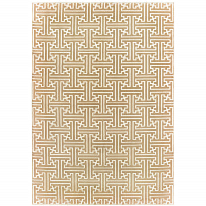 4' X 6' Gold And Ivory Geometric Power Loom Stain Resistant Area Rug - 46.06" (H) x 64.96" (W) x 0.39" (D)