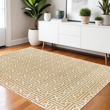 4' X 6' Gold And Ivory Geometric Power Loom Stain Resistant Area Rug - 46.06" (H) x 64.96" (W) x 0.39" (D)