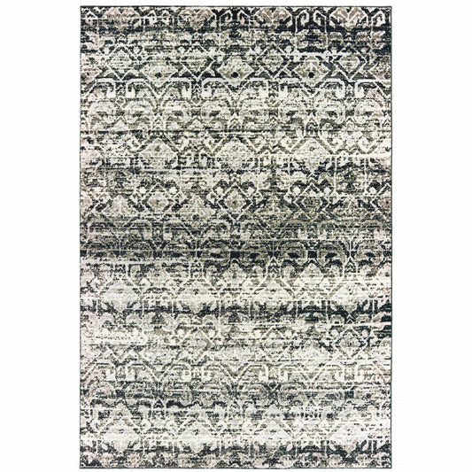 6' X 9' Grey And Ivory Geometric Power Loom Stain Resistant Area Rug