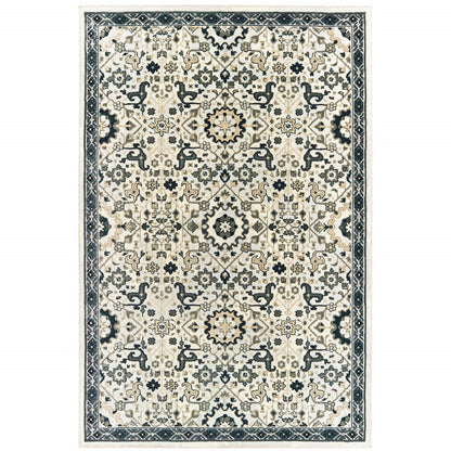 4' X 6' Ivory Navy And Gold Oriental Power Loom Stain Resistant Area Rug - 46.06" (H) x 64.96" (W) x 0.39" (D)