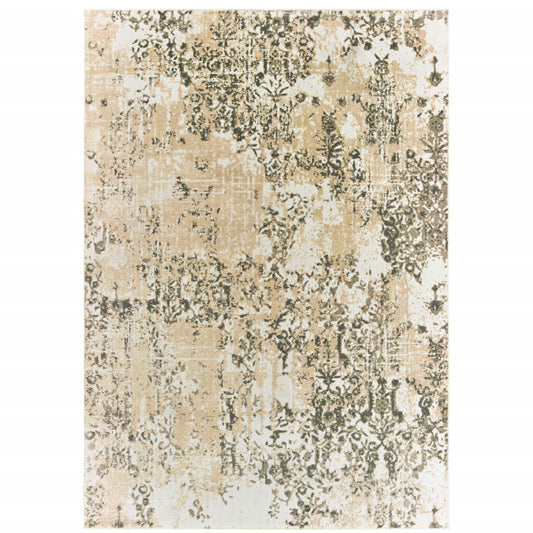 10' X 13' Grey And Gold Abstract Power Loom Stain Resistant Area Rug - 24.0" (L) x 36.0" (W) x 0.43" (H)