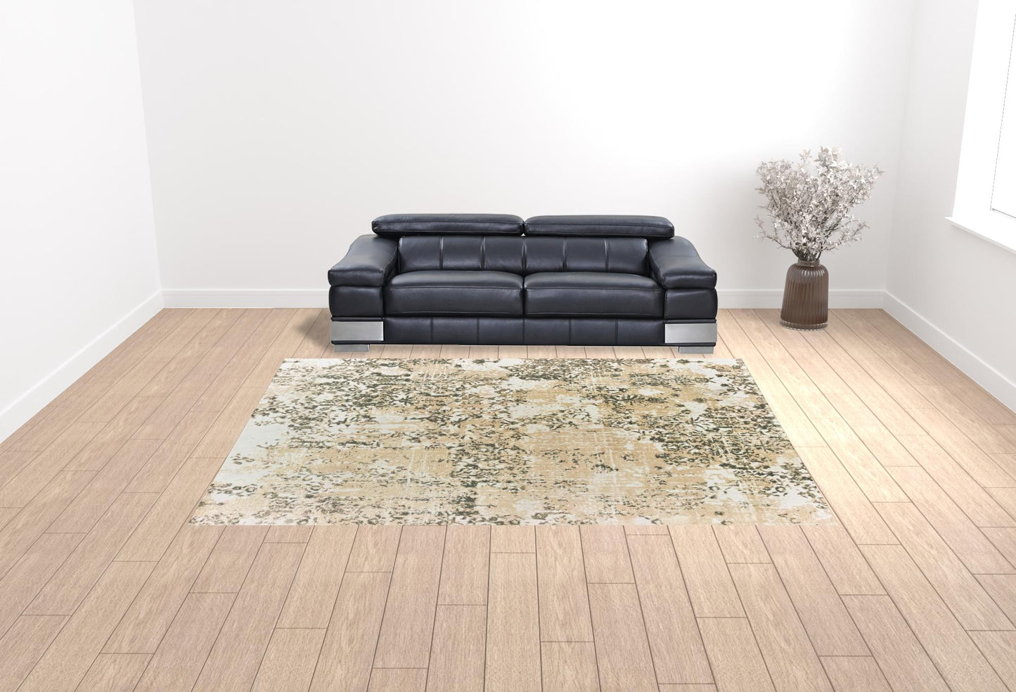 10' X 13' Grey And Gold Abstract Power Loom Stain Resistant Area Rug - 24.0" (L) x 36.0" (W) x 0.43" (H)