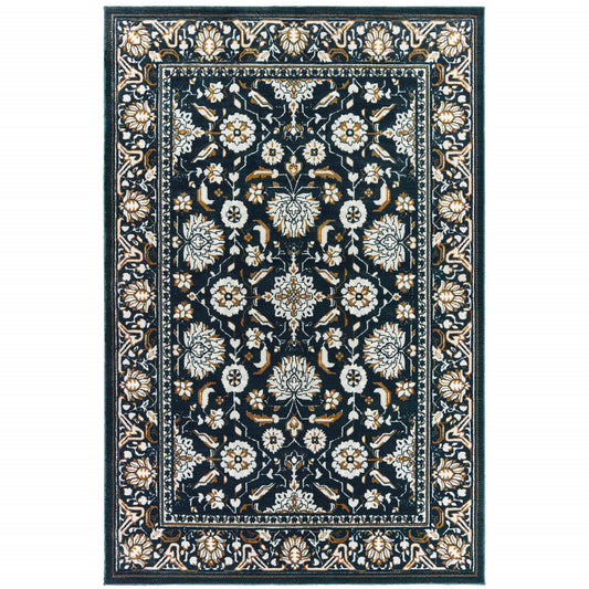 6' X 9' Navy Caramel And Ivory Oriental Power Loom Stain Resistant Area Rug - 78.74" (H) x 114.17" (W) x 0.39" (D)