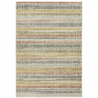 10' X 13' Ivory Blue Green Red And Gold Geometric Power Loom Stain Resistant Area Rug - 24.02" (L) x 35.83" (W) x 0.12" (H)