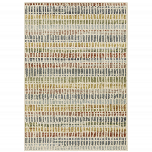 10' X 13' Ivory Blue Green Red And Gold Geometric Power Loom Stain Resistant Area Rug - 24.02" (L) x 35.83" (W) x 0.12" (H)