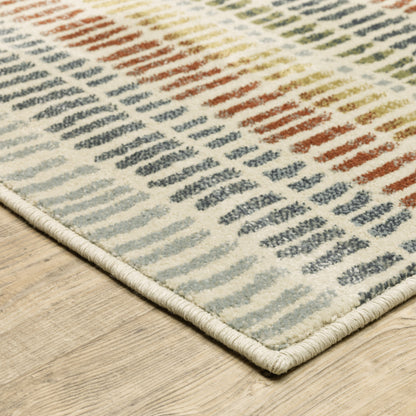 10' X 13' Ivory Blue Green Red And Gold Geometric Power Loom Stain Resistant Area Rug - 24.02" (L) x 35.83" (W) x 0.12" (H)