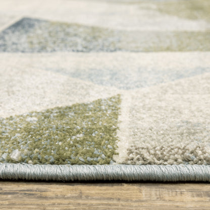 5' X 7' Blue Green Grey Gold And Ivory Geometric Power Loom Stain Resistant Area Rug - 62.99" (H) x 86.61" (W) x 0.39" (D)