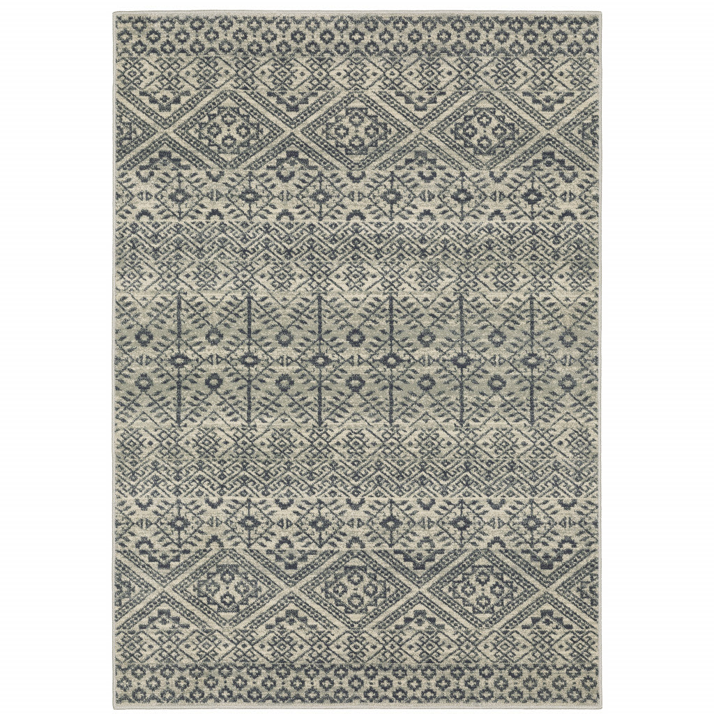 10' X 13' Blue And Beige Geometric Power Loom Stain Resistant Area Rug - 32.0" (L) x 180.0" (W) x 0.6" (H)