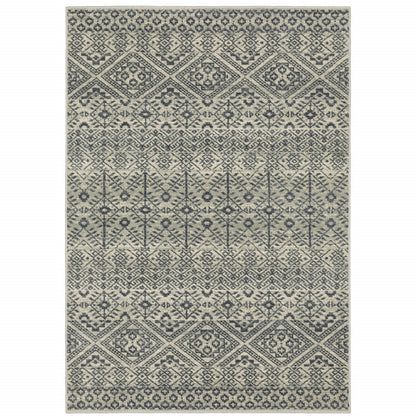 10' X 13' Blue And Beige Geometric Power Loom Stain Resistant Area Rug - 32.0" (L) x 180.0" (W) x 0.6" (H)