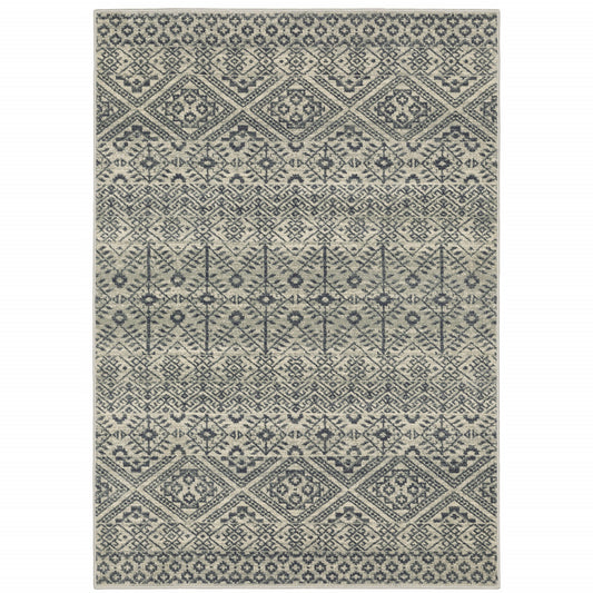 10' X 13' Blue And Beige Geometric Power Loom Stain Resistant Area Rug - 32.0" (L) x 180.0" (W) x 0.6" (H)