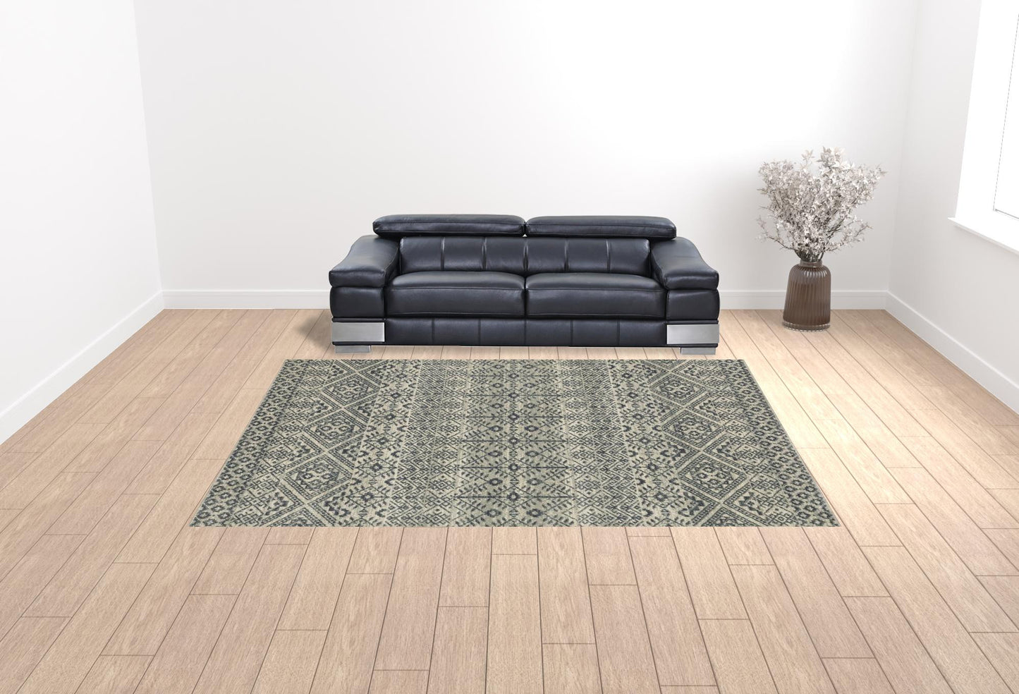 10' X 13' Blue And Beige Geometric Power Loom Stain Resistant Area Rug - 32.0" (L) x 180.0" (W) x 0.6" (H)