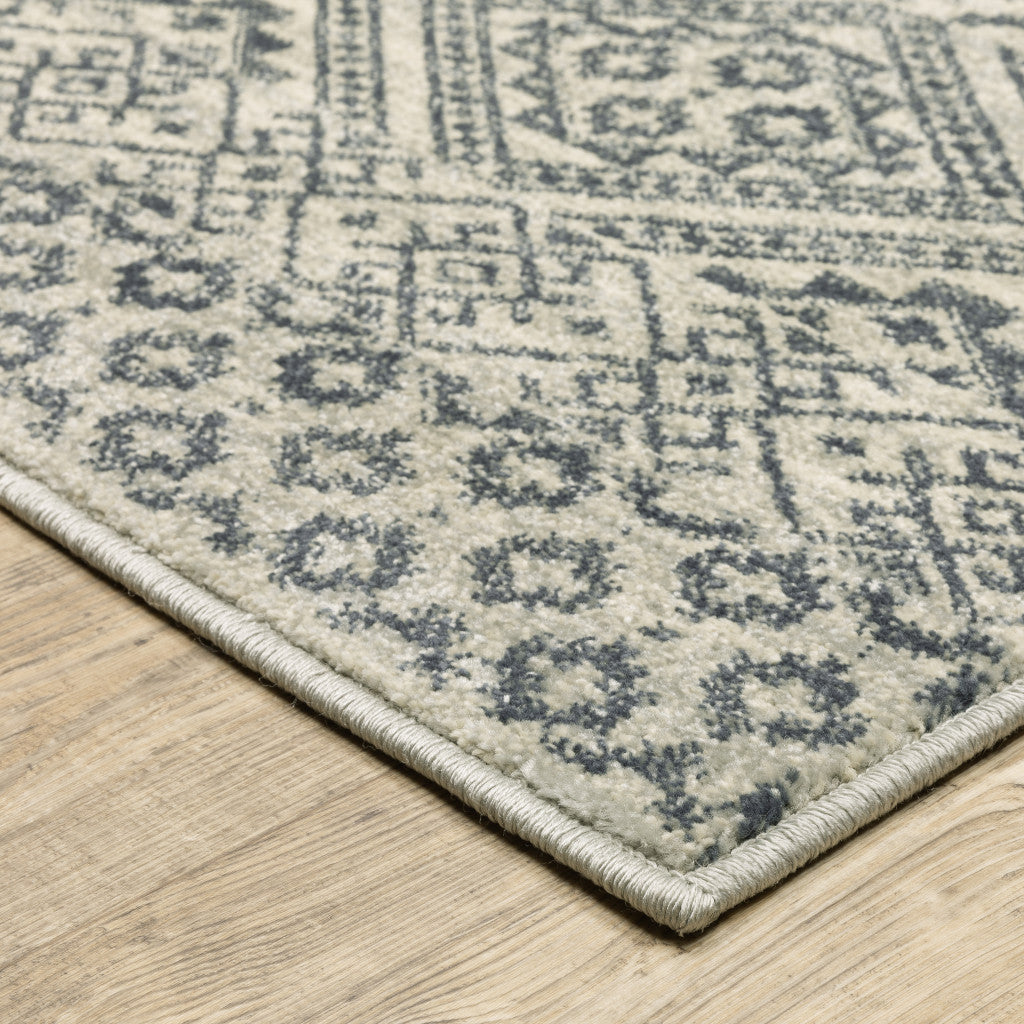 10' X 13' Blue And Beige Geometric Power Loom Stain Resistant Area Rug - 32.0" (L) x 180.0" (W) x 0.6" (H)