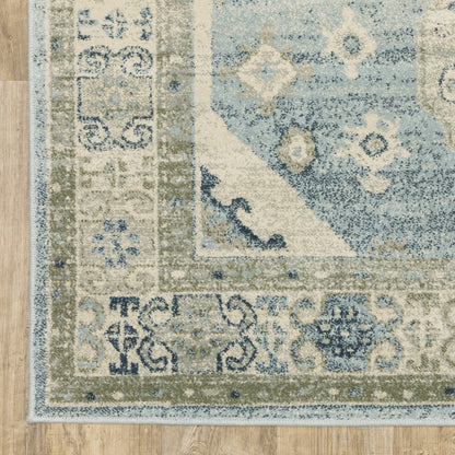 5' X 7' Blue Grey Beige And Teal Oriental Power Loom Stain Resistant Area Rug - 62.99" (H) x 86.61" (W) x 0.39" (D)