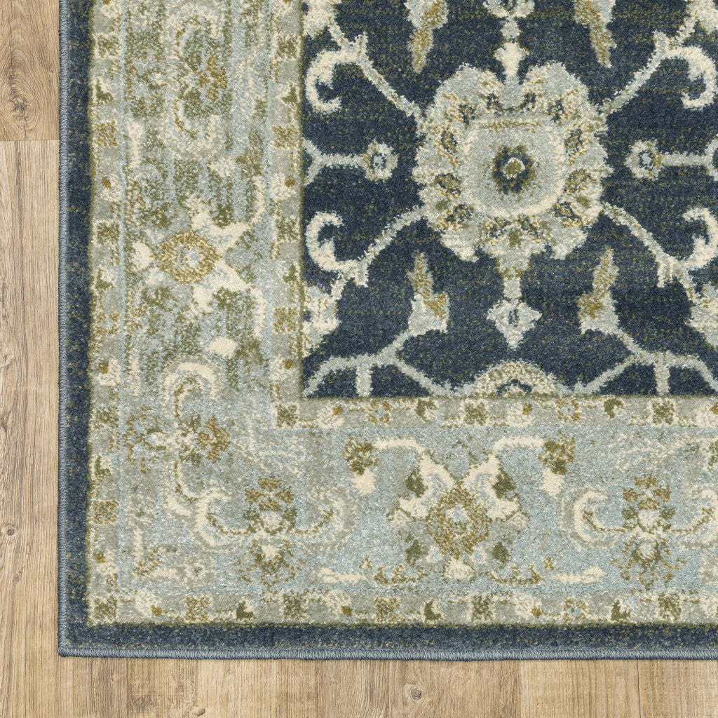 8' X 10' Teal Blue Ivory Green And Grey Oriental Power Loom Stain Resistant Area Rug - 94.49" (H) x 120.08" (W) x 0.39" (D)