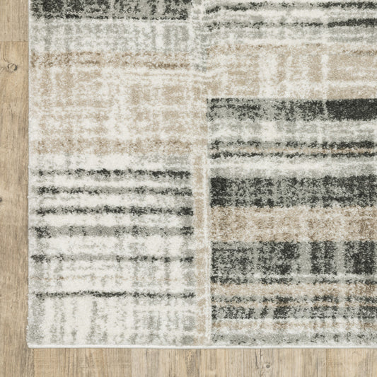 10' X 13' Grey Charcoal Ivory Tan Brown And Beige Geometric Power Loom Stain Resistant Area Rug - 20.0" (L) x 34.0" (W) x 0.63" (H)