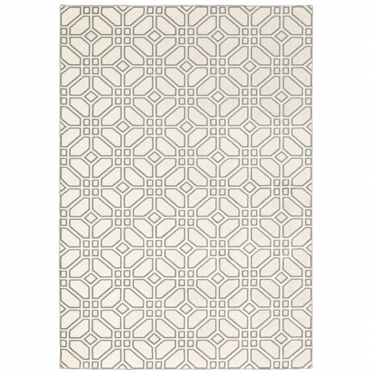 4' X 6' Ivory And Grey Geometric Power Loom Stain Resistant Area Rug - 46.06" (H) x 64.96" (W) x 0.39" (D)