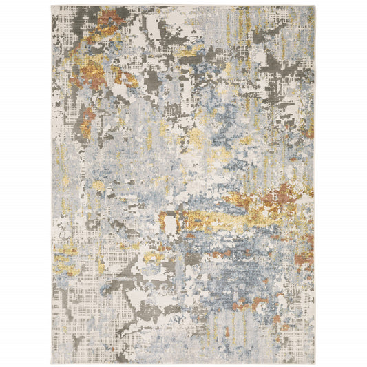 6' X 9' Grey Blue Beige Gold And Rust Abstract Power Loom Stain Resistant Area Rug - 78.74" (H) x 116.54" (W) x 0.31" (D)