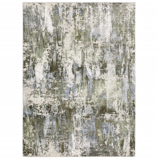 6' X 9' Green Blue Grey Ivory And Brown Abstract Power Loom Stain Resistant Area Rug - 78.74" (H) x 116.54" (W) x 0.31" (D)