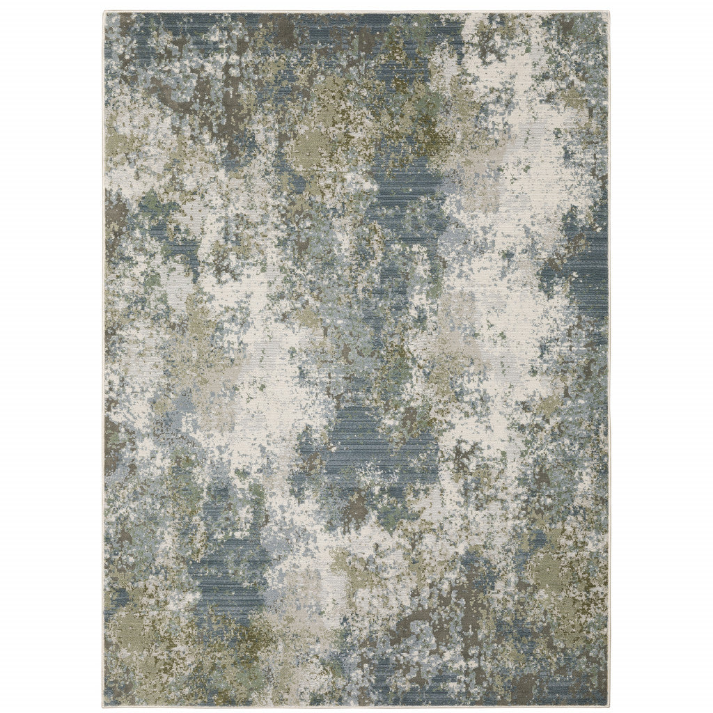 10' X 13' Blue Grey Green And Beige Abstract Power Loom Stain Resistant Area Rug - 24.0" (L) x 120.0" (W) x 0.35" (H)