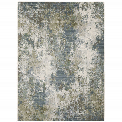 10' X 13' Blue Grey Green And Beige Abstract Power Loom Stain Resistant Area Rug - 24.0" (L) x 120.0" (W) x 0.35" (H)