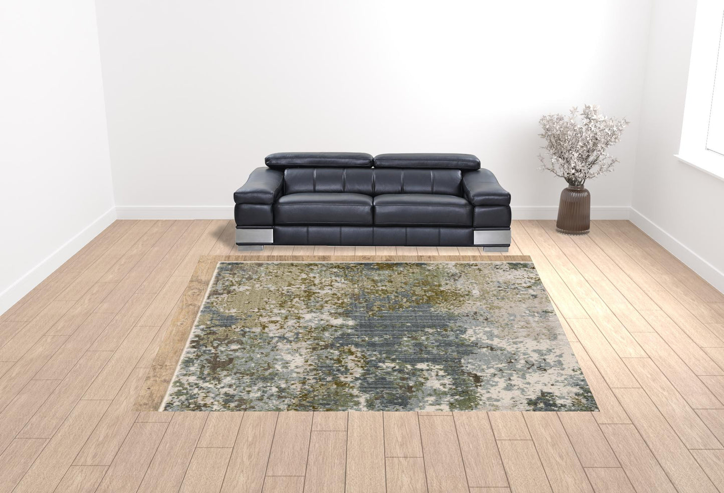 10' X 13' Blue Grey Green And Beige Abstract Power Loom Stain Resistant Area Rug - 24.0" (L) x 120.0" (W) x 0.35" (H)