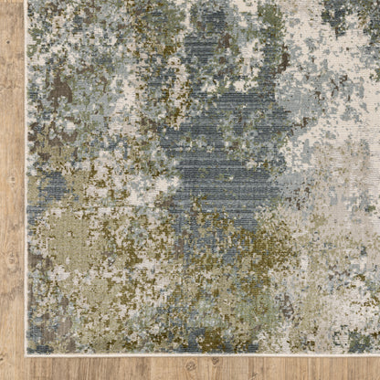 10' X 13' Blue Grey Green And Beige Abstract Power Loom Stain Resistant Area Rug - 24.0" (L) x 120.0" (W) x 0.35" (H)