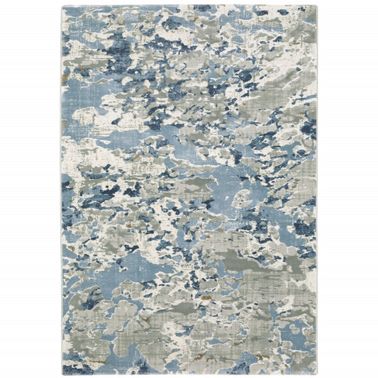 6' X 9' Grey Blue Ivory Navy Beige And Brown Abstract Power Loom Stain Resistant Area Rug - 78.74" (H) x 114.17" (W) x 1.0" (D)