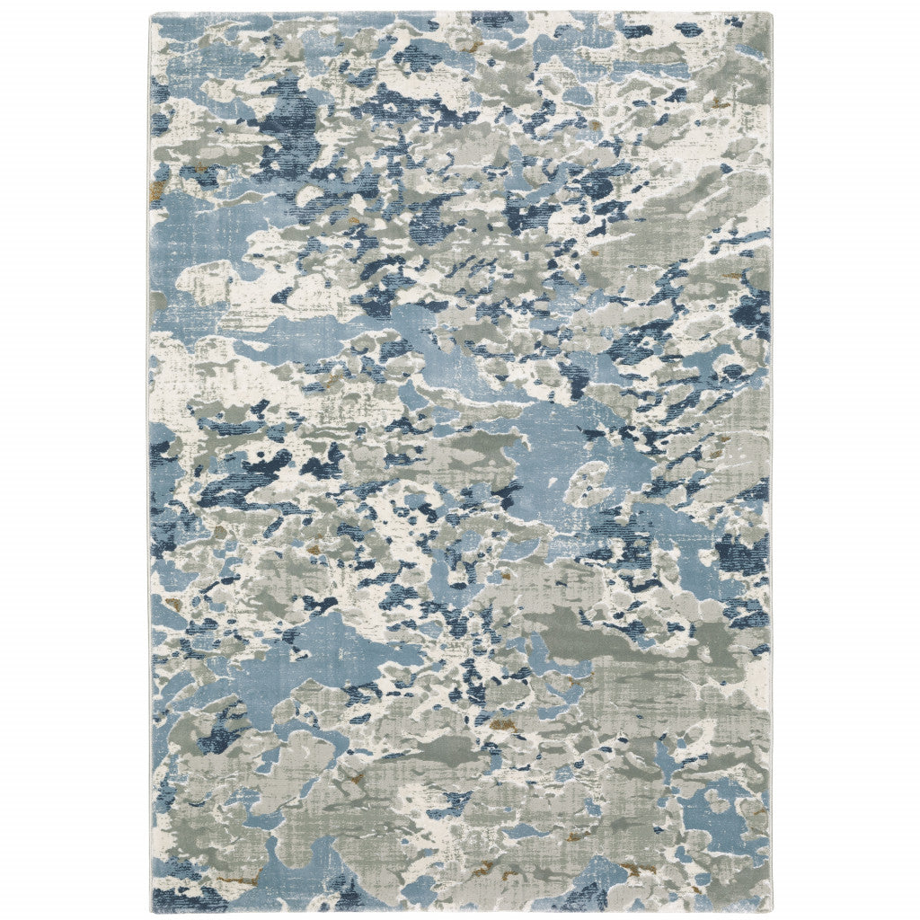 10' X 13' Grey Blue Ivory Navy Beige And Brown Abstract Power Loom Stain Resistant Area Rug - 20.0" (L) x 34.0" (W) x 0.63" (H)