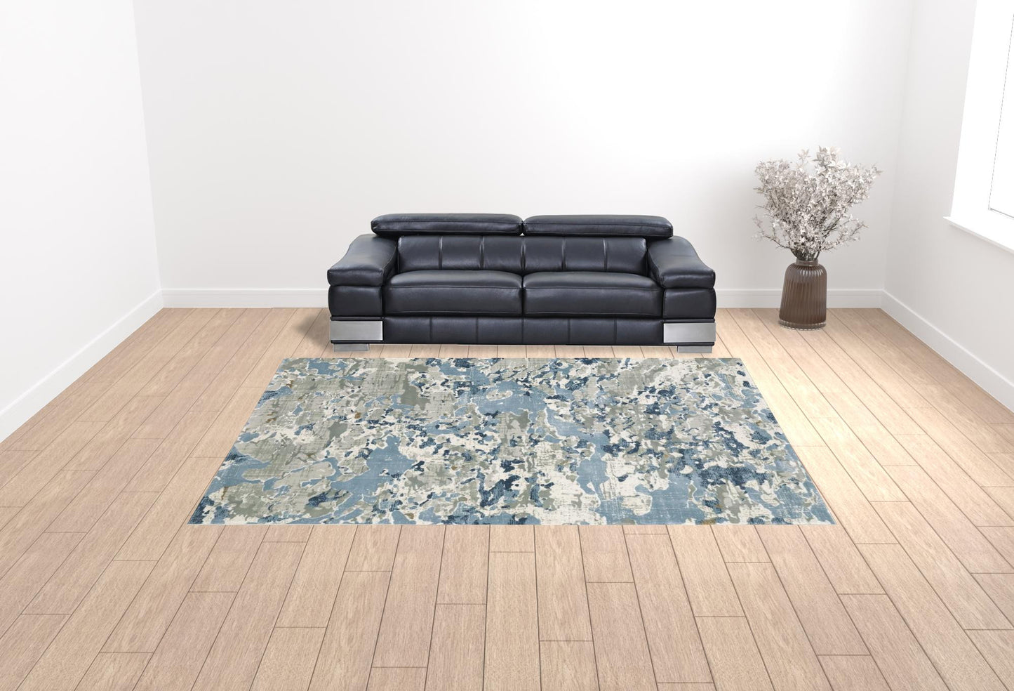 10' X 13' Grey Blue Ivory Navy Beige And Brown Abstract Power Loom Stain Resistant Area Rug - 20.0" (L) x 34.0" (W) x 0.63" (H)