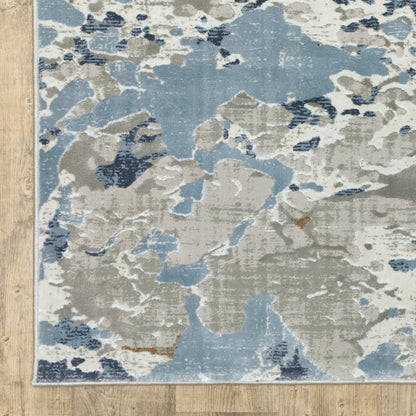 10' X 13' Grey Blue Ivory Navy Beige And Brown Abstract Power Loom Stain Resistant Area Rug - 20.0" (L) x 34.0" (W) x 0.63" (H)