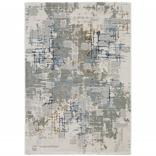 6' X 9' Grey Blue Brown Ivory And Deep Blue Abstract Power Loom Stain Resistant Area Rug - 78.74" (H) x 114.17" (W) x 1.0" (D)