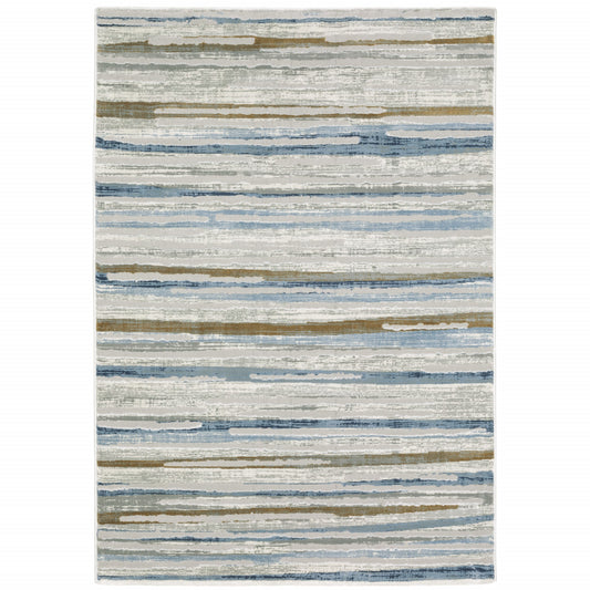 6' X 9' Grey Blue Ivory Brown Beige And Navy Abstract Power Loom Stain Resistant Area Rug - 78.74" (H) x 114.17" (W) x 1.0" (D)