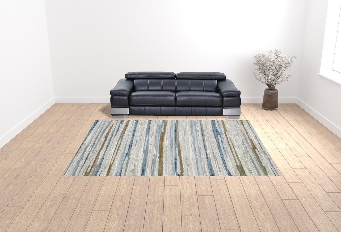 10' X 13' Grey Blue Ivory Brown Beige And Navy Abstract Power Loom Stain Resistant Area Rug - 20.0" (L) x 34.0" (W) x 0.63" (H)