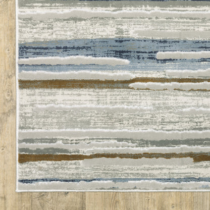 10' X 13' Grey Blue Ivory Brown Beige And Navy Abstract Power Loom Stain Resistant Area Rug - 20.0" (L) x 34.0" (W) x 0.63" (H)