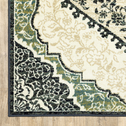 4' X 6' Ivory Navy And Green Oriental Power Loom Stain Resistant Area Rug - 46.06" (H) x 64.96" (W) x 0.31" (D)