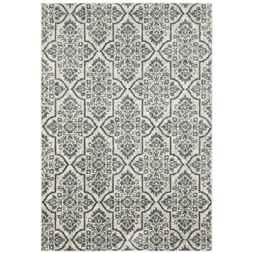 10' X 13' Ivory Blue And Sage Floral Power Loom Stain Resistant Area Rug - 24.02" (L) x 35.83" (W) x 0.12" (H)