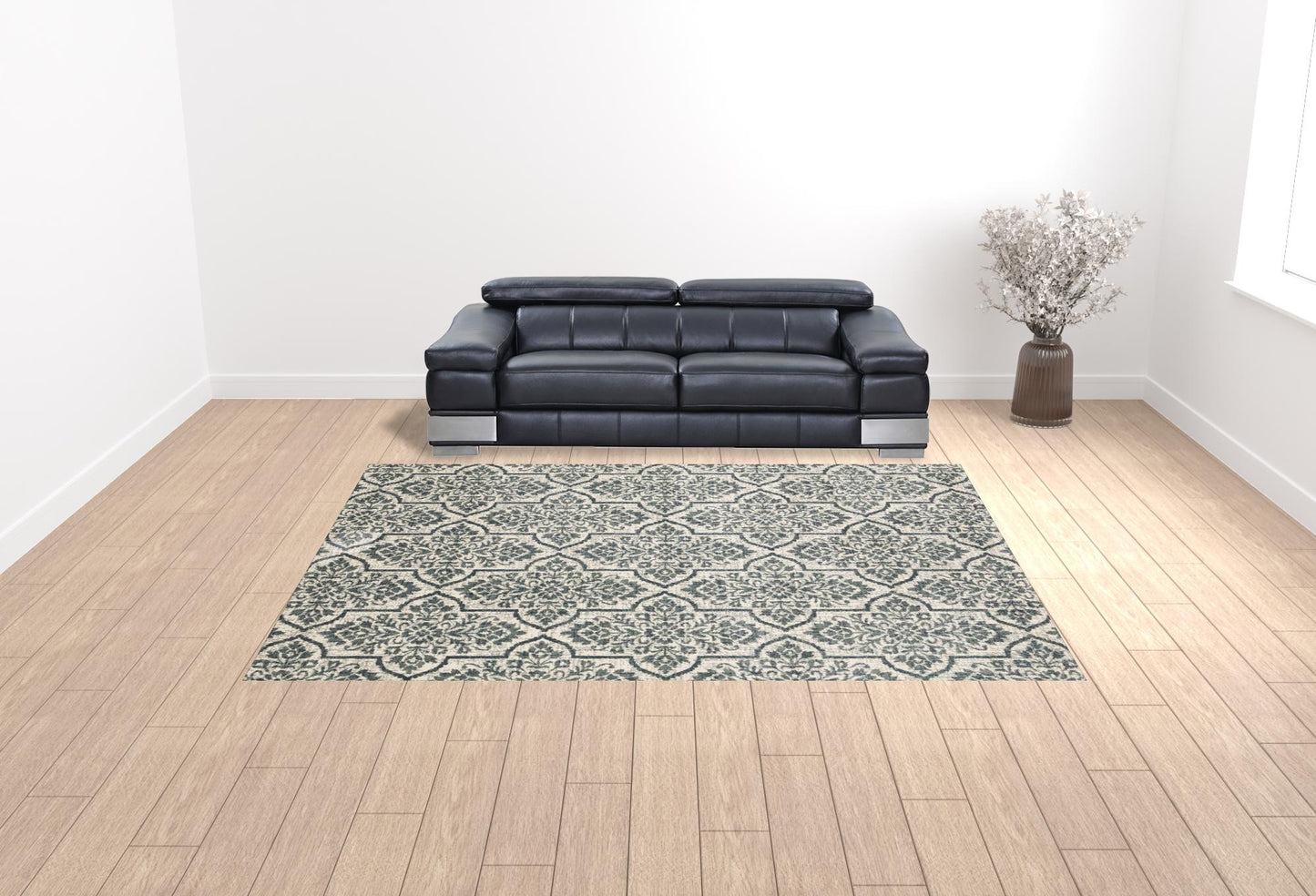 10' X 13' Ivory Blue And Sage Floral Power Loom Stain Resistant Area Rug - 24.02" (L) x 35.83" (W) x 0.12" (H)