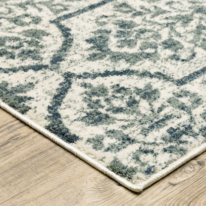 10' X 13' Ivory Blue And Sage Floral Power Loom Stain Resistant Area Rug - 24.02" (L) x 35.83" (W) x 0.12" (H)