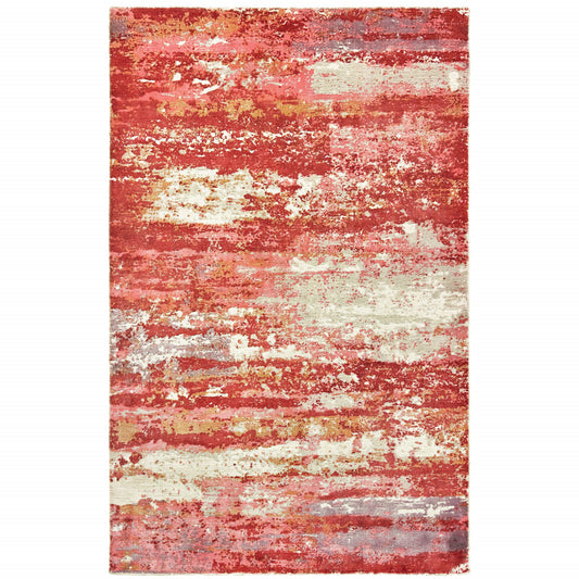 6' X 9' Pink And Red Abstract Hand Loomed Stain Resistant Area Rug - 72.05" (H) x 108.27" (W) x 0.19" (D)