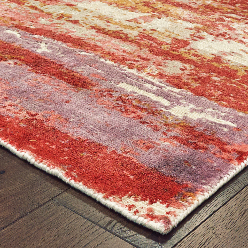 9' X 12' Pink And Red Abstract Hand Loomed Stain Resistant Area Rug - 108.27" (H) x 143.7" (W) x 0.19" (D)