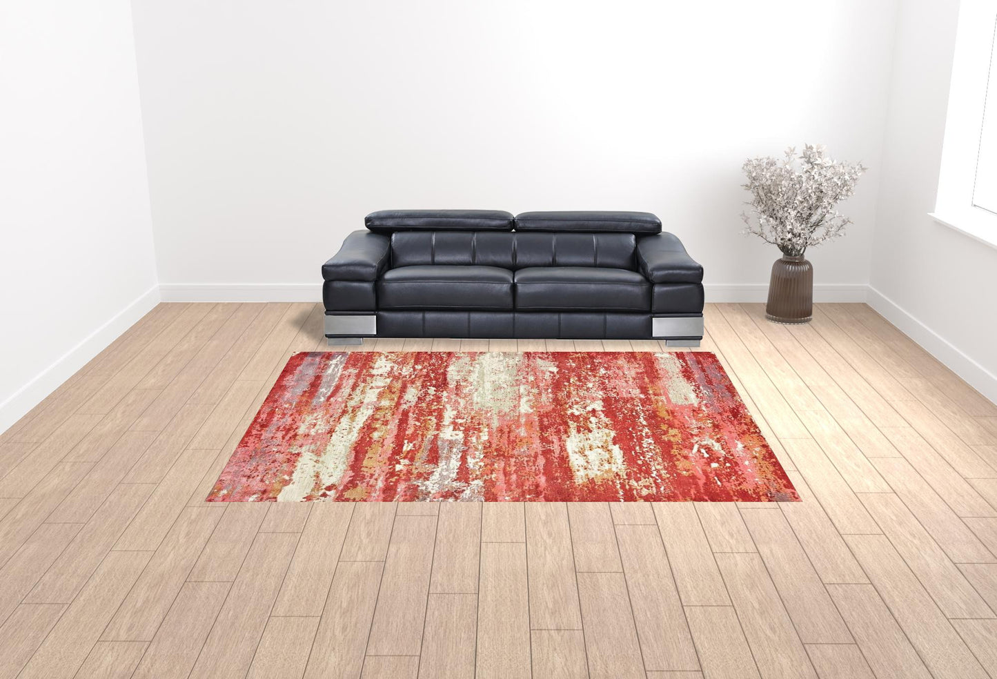 9' X 12' Pink And Red Abstract Hand Loomed Stain Resistant Area Rug - 108.27" (H) x 143.7" (W) x 0.19" (D)