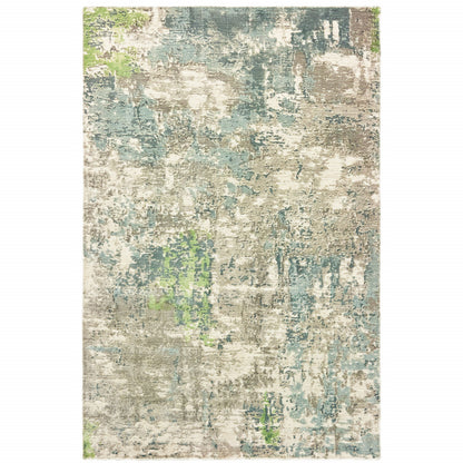 10' X 14' Blue And Green Abstract Hand Loomed Stain Resistant Area Rug - 20.0" (L) x 34.0" (W) x 0.39" (H)