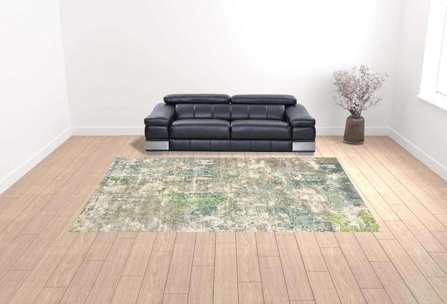 10' X 14' Blue And Green Abstract Hand Loomed Stain Resistant Area Rug - 20.0" (L) x 34.0" (W) x 0.39" (H)